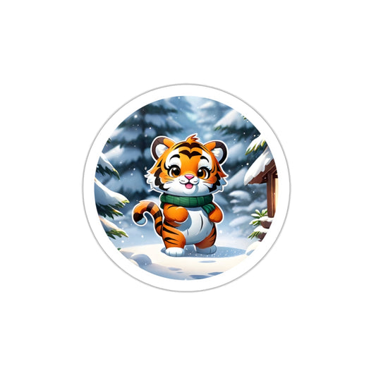 Frosty Feline Festivities Sticker | Tiger Sticker for phone cases, notebooks, water bottles, scrapbooks