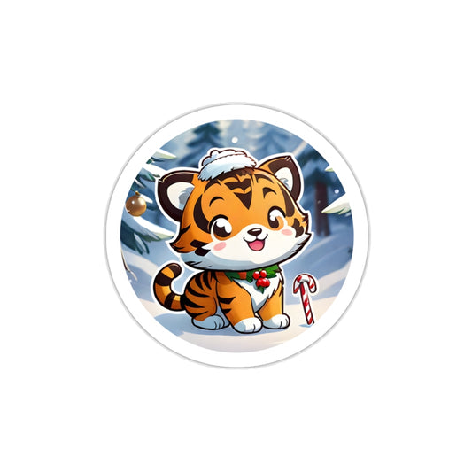 Frosty Tiger Festivities Sticker | Tiger Christmas Sticker for phone cases, notebooks, water bottles, scrapbooks